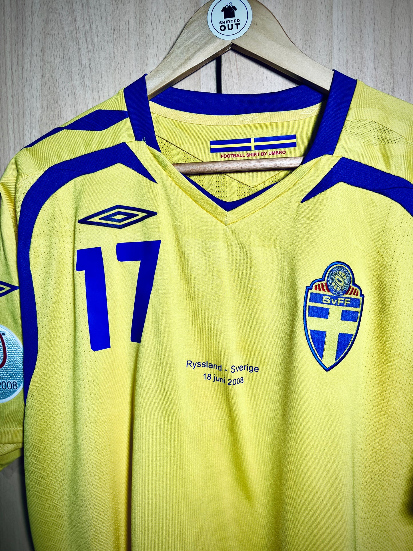 Sweden 2008 Euro home Shirt LARSSON #17