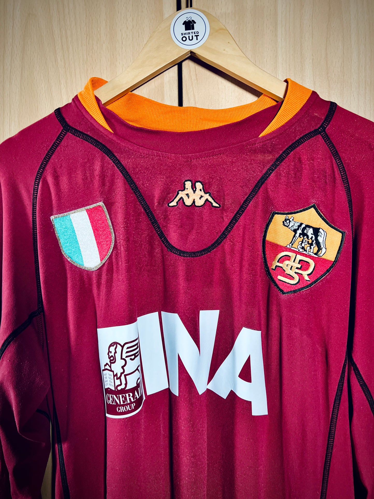 AS Roma 2001-02 Match Issue Home L/S Shirt #3 Antônio Carlos Zago