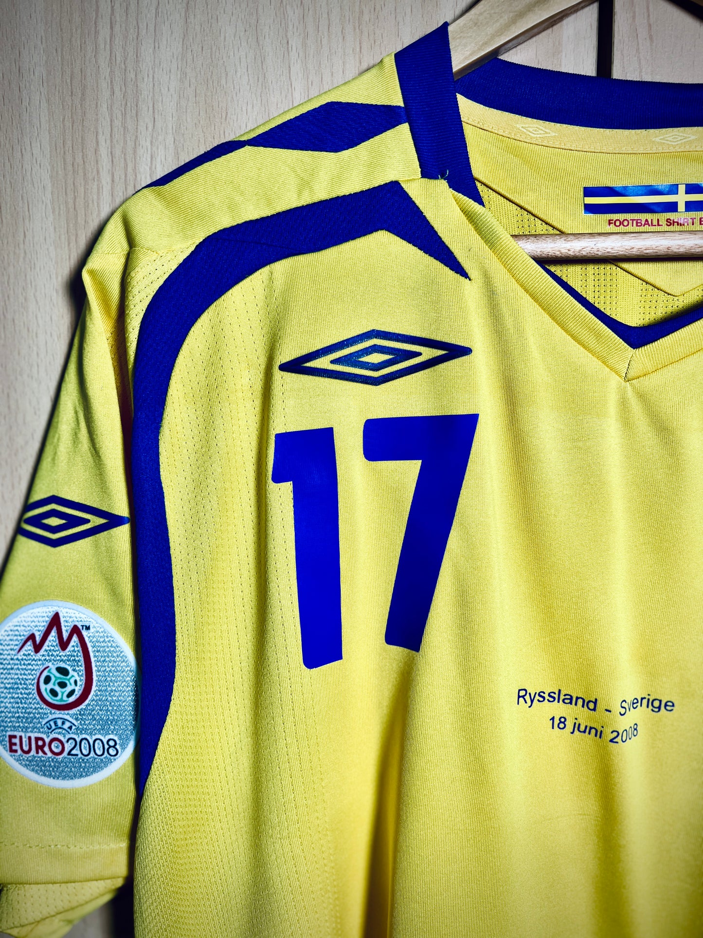 Sweden 2008 Euro home Shirt LARSSON #17