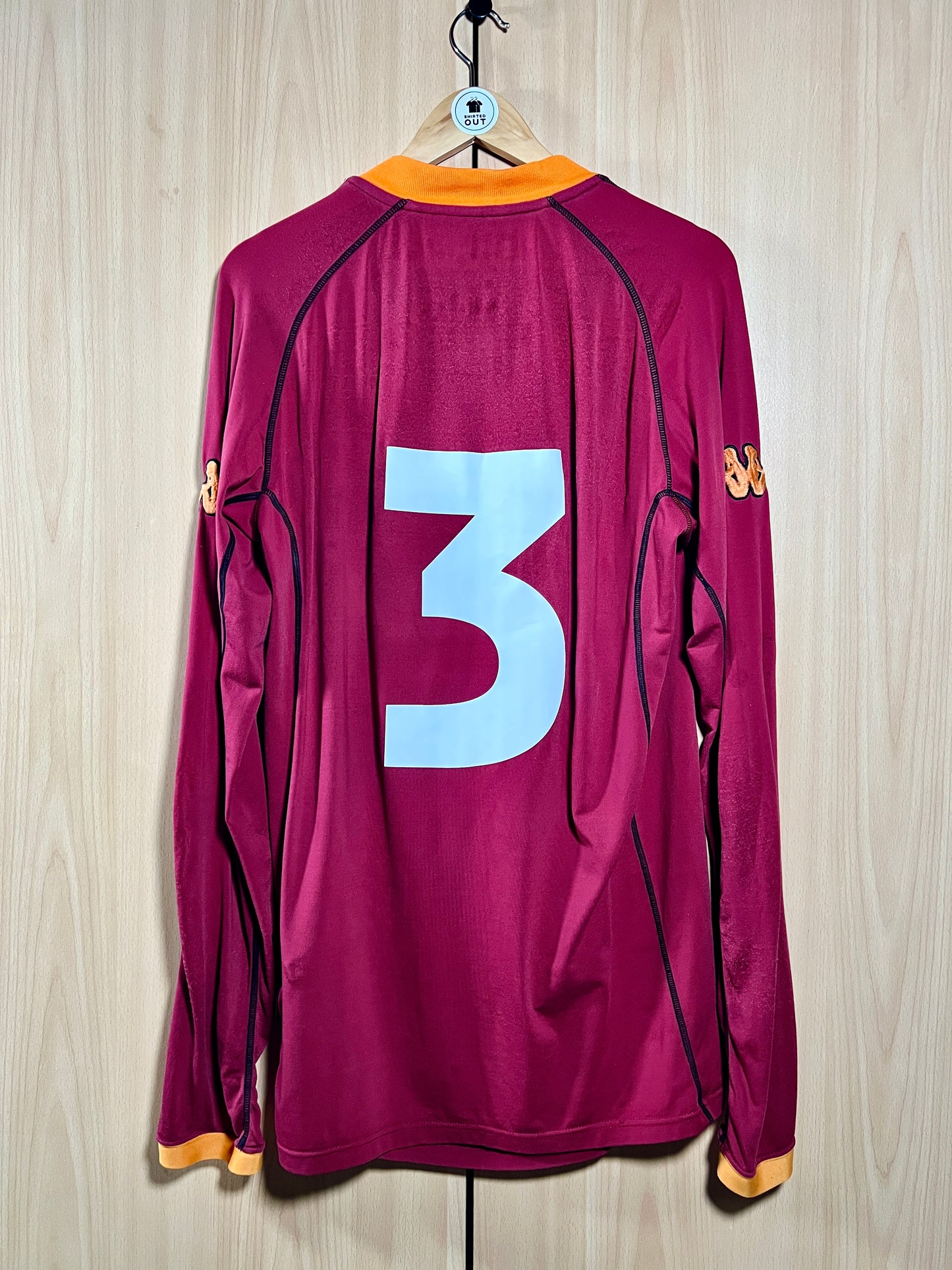 AS Roma 2001-02 Match Issue Home L/S Shirt #3 Antônio Carlos Zago